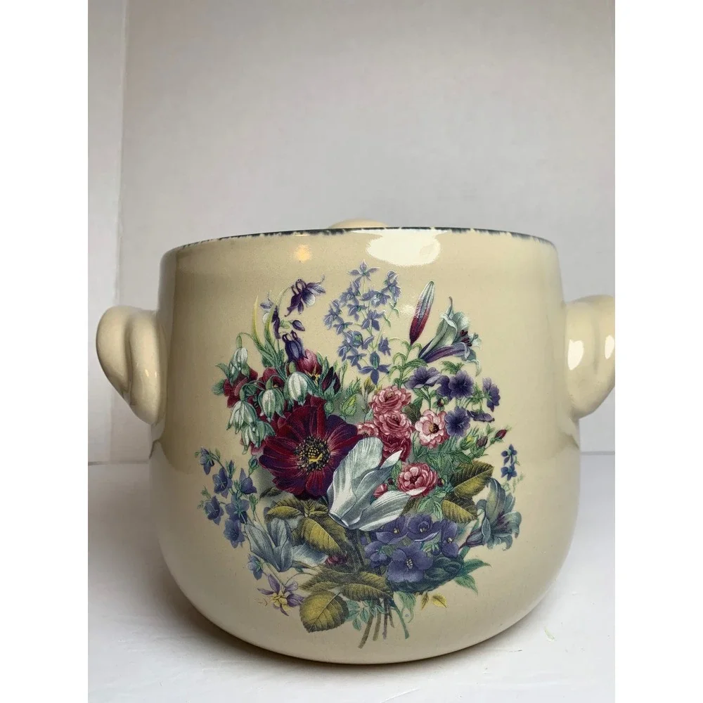 Home & Garden Party Ltd 2004 Floral Stoneware Cottagecore Cookie Jar Made USA